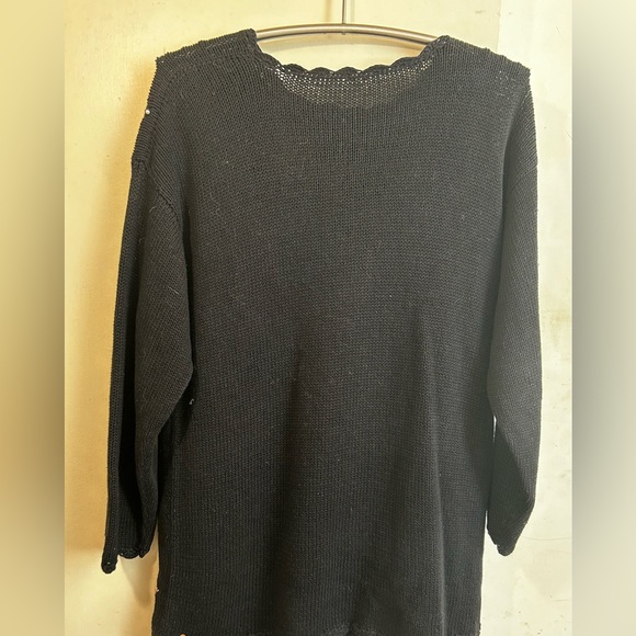 Womens black cotton floral embroidery sweater tunic cottagecore Size L-XL - Picture 2 of 6